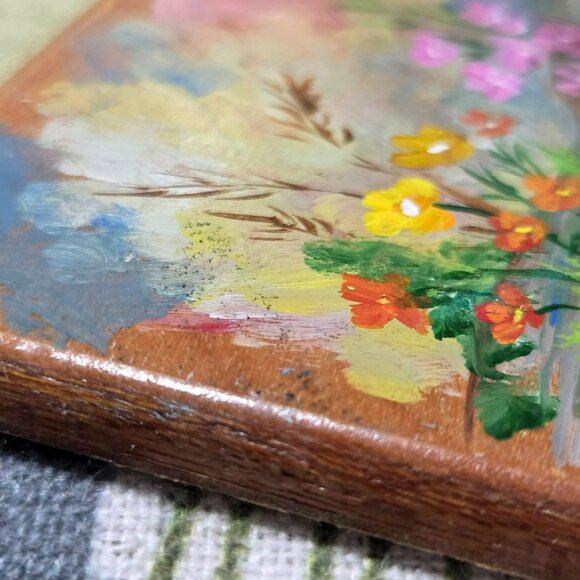 2 x Mini Oil Paintings On Wood Flowers By Nana Lancaster Signed Cottage Core Nat - Picture 16 of 16